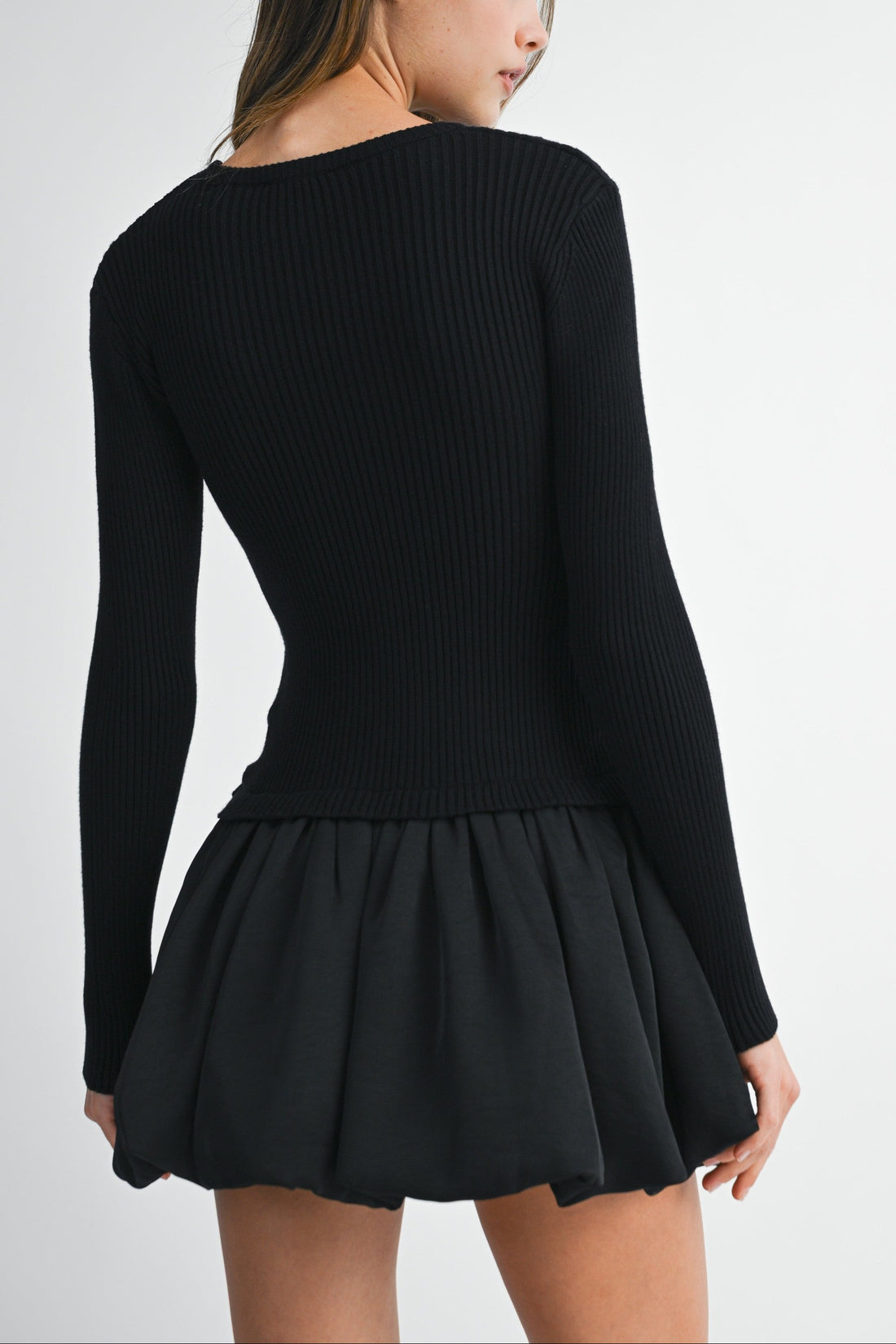 Knit Sweater with Bubble Mini Skirt Dress