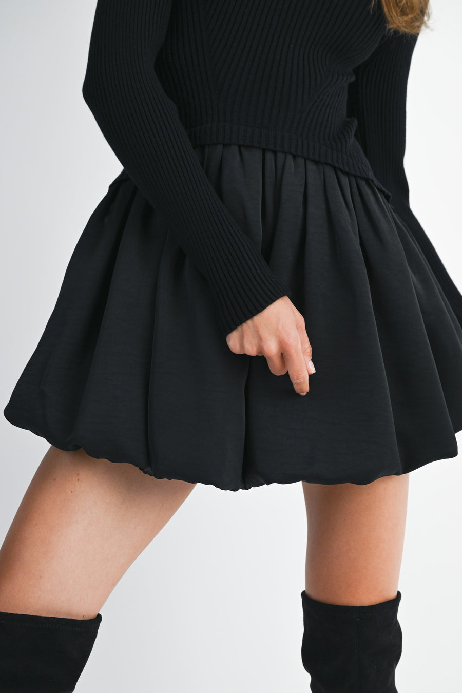 Knit Sweater with Bubble Mini Skirt Dress