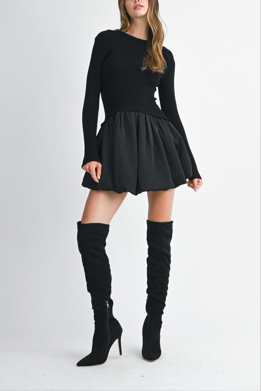 Knit Sweater with Bubble Mini Skirt Dress