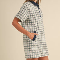 Collared Plaid Tweed Mini Dress