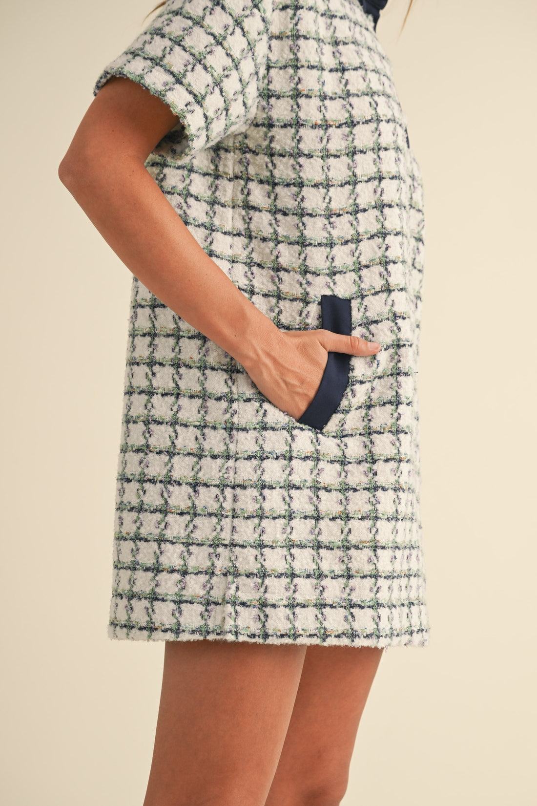 Collared Plaid Tweed Mini Dress