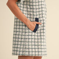 Collared Plaid Tweed Mini Dress