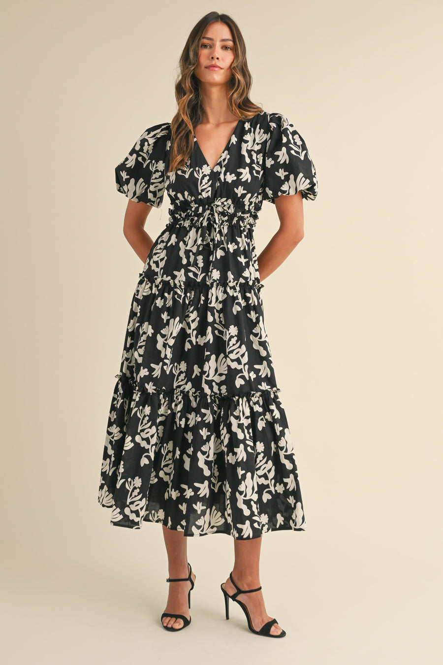 Floral Print Puff Sleeve Maxi Dress