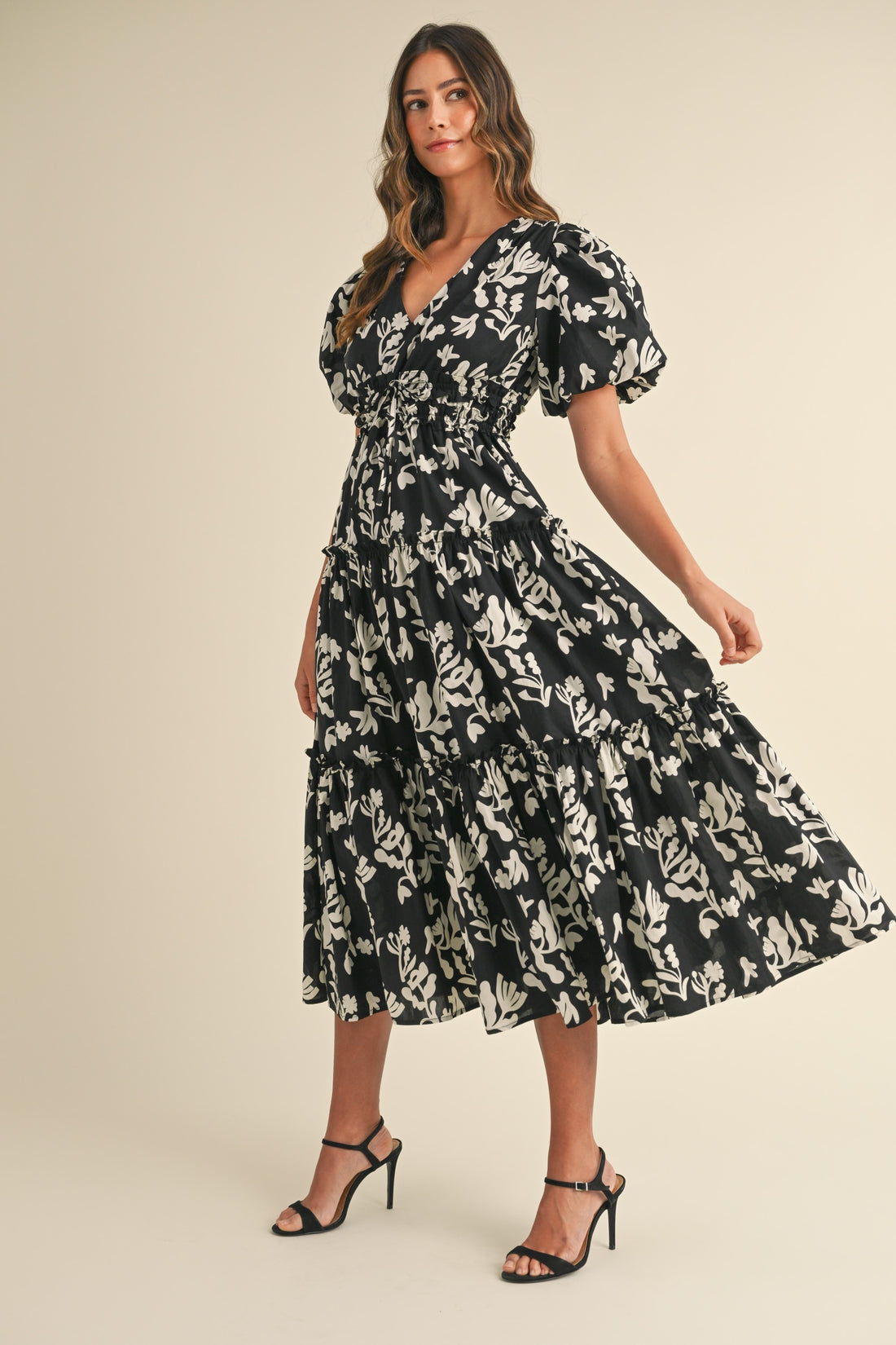 Floral Print Puff Sleeve Maxi Dress