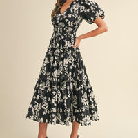 Floral Print Puff Sleeve Maxi Dress