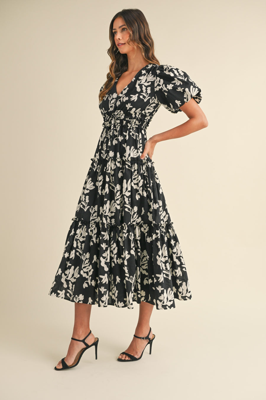 Floral Print Puff Sleeve Maxi Dress