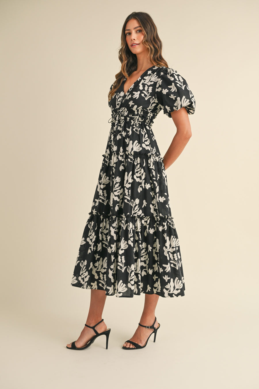 Floral Print Puff Sleeve Maxi Dress