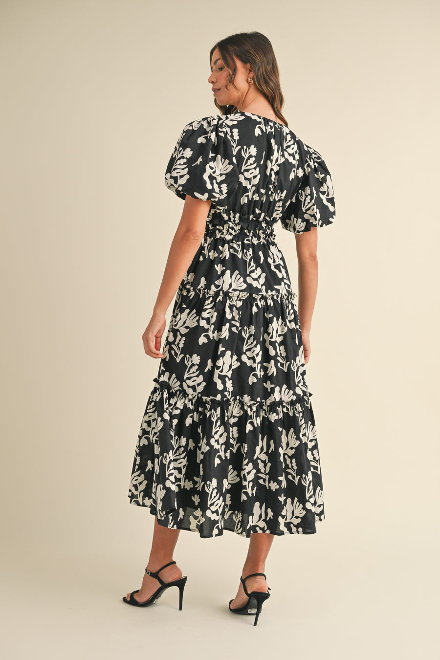 Floral Print Puff Sleeve Maxi Dress