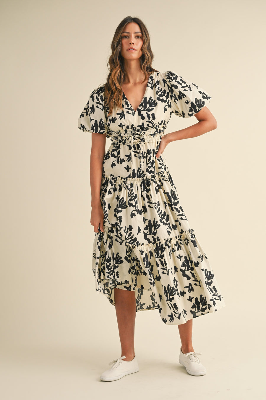 Floral Print Puff Sleeve Maxi Dress