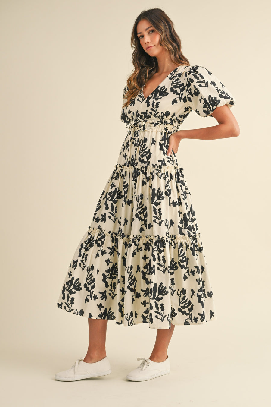 Floral Print Puff Sleeve Maxi Dress