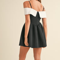 Bow Detail Off Shoulder Contrast Fit & Flare Dress