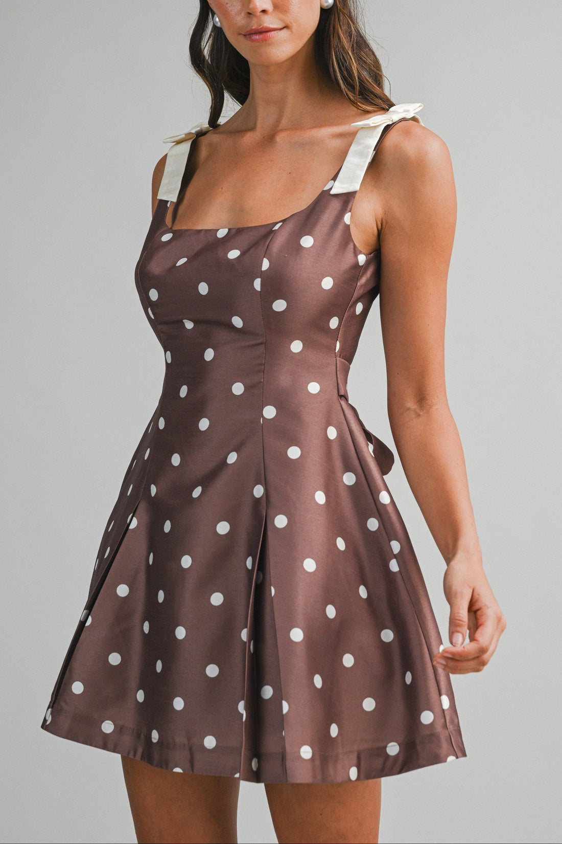 Polka Dot Satin Mini Dress with Bow Straps