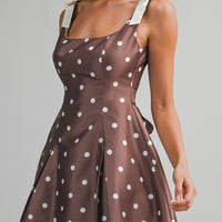 Polka Dot Satin Mini Dress with Bow Straps