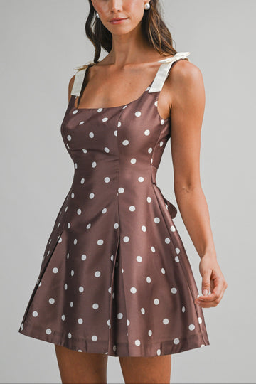 Polka Dot Satin Mini Dress with Bow Straps