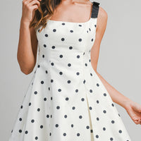 Polka Dot Satin Mini Dress with Bow Straps