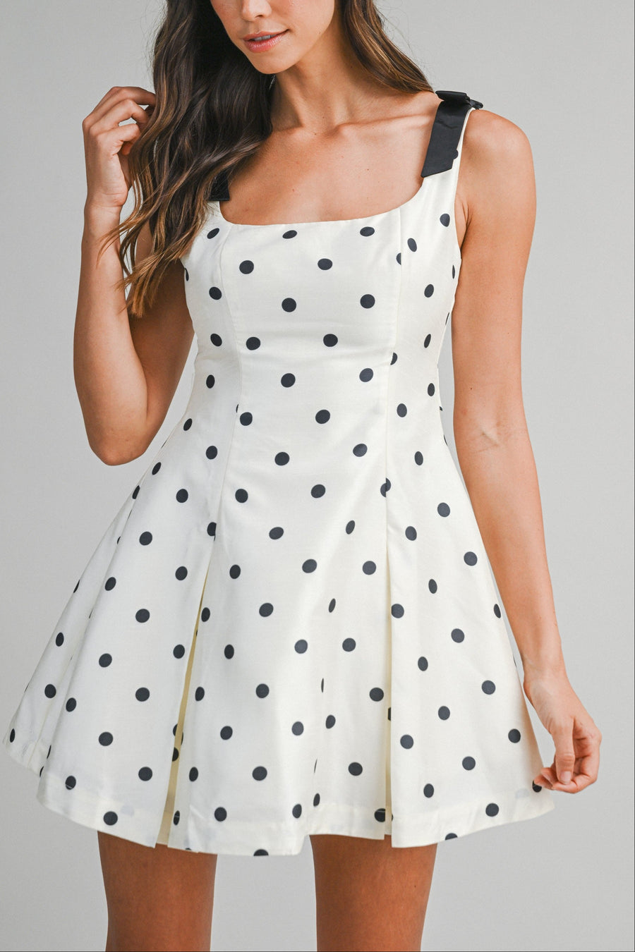Polka Dot Satin Mini Dress with Bow Straps