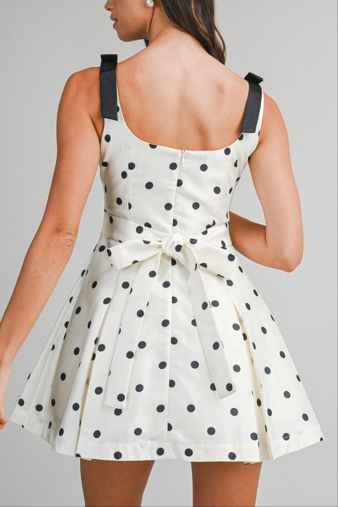 Polka Dot Satin Mini Dress with Bow Straps