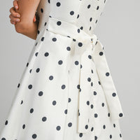 Polka Dot Satin Mini Dress with Bow Straps