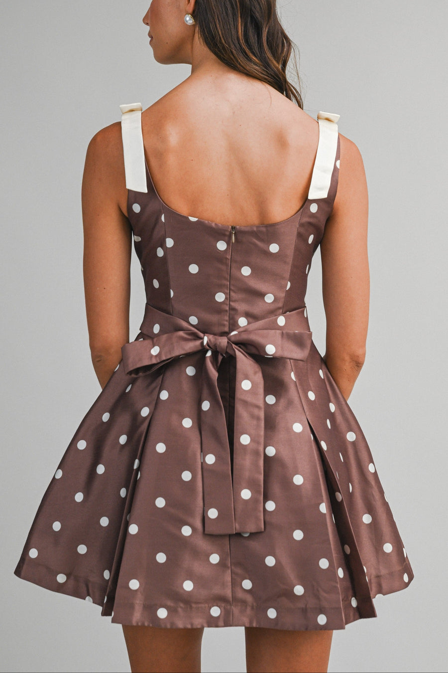 Polka Dot Satin Mini Dress with Bow Straps