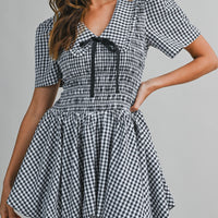 Gingham Peter Pan Collared Smocked Mini Dress