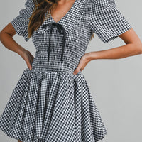 Gingham Peter Pan Collared Smocked Mini Dress