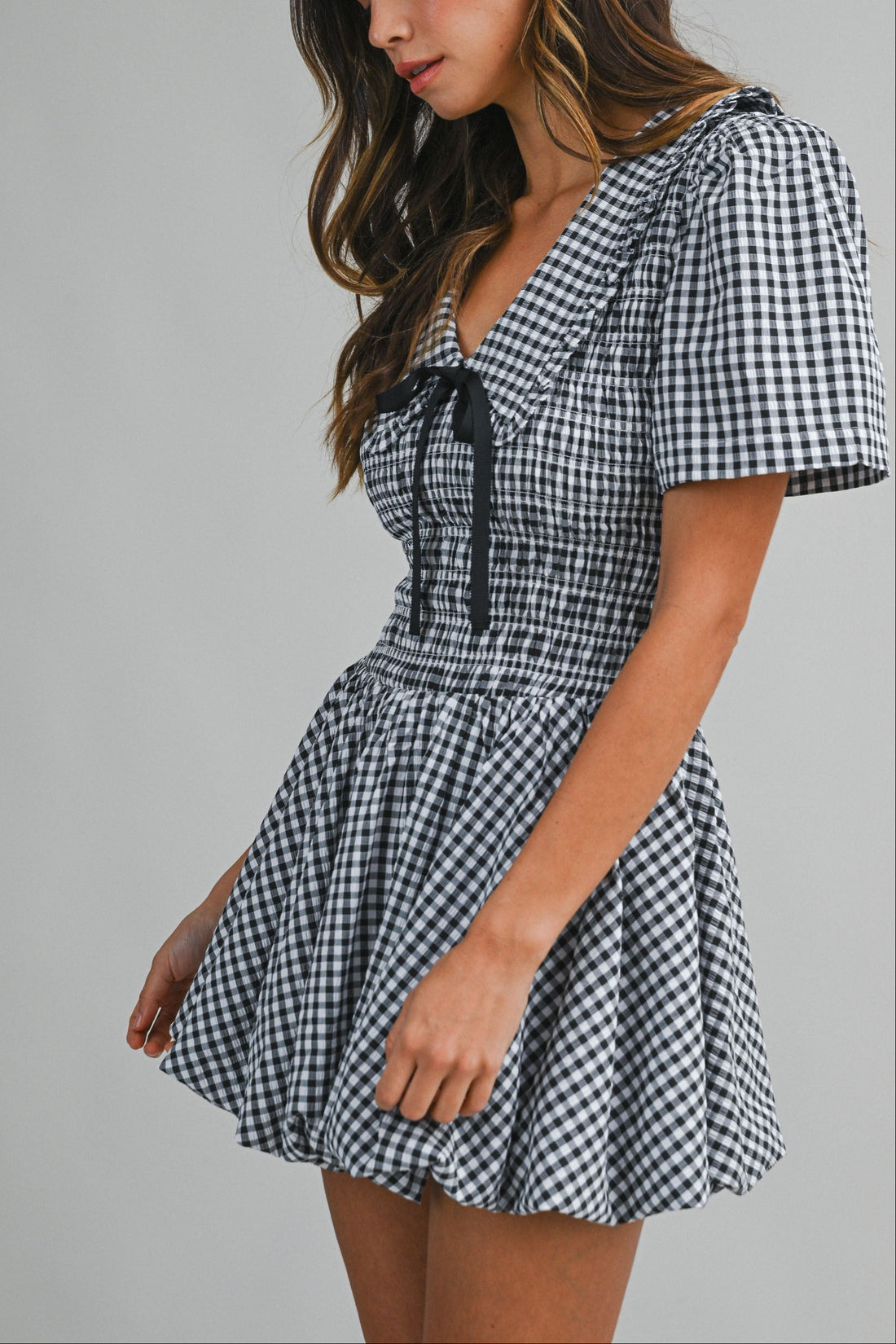 Gingham Peter Pan Collared Smocked Mini Dress
