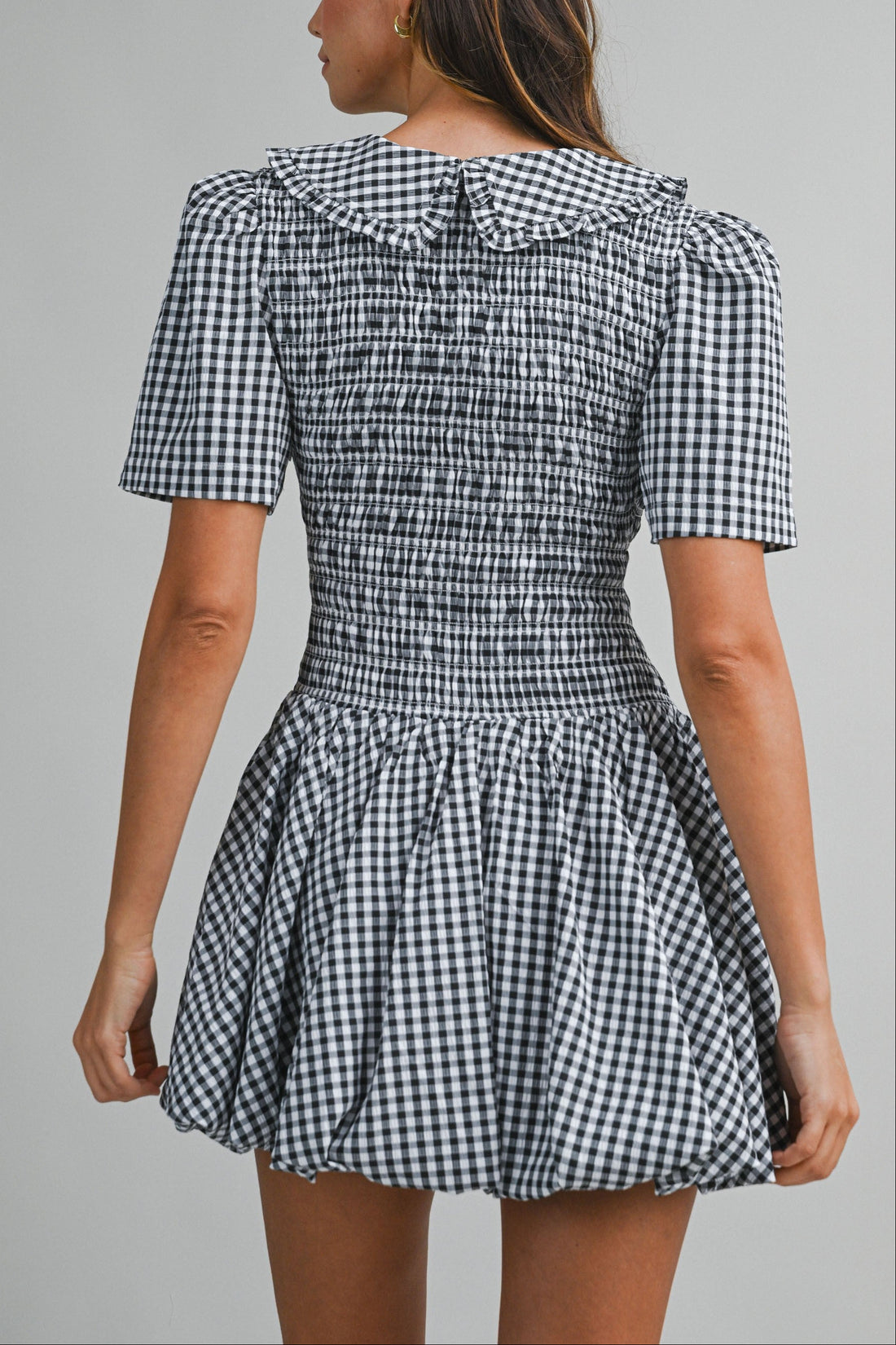Gingham Peter Pan Collared Smocked Mini Dress