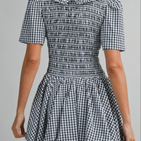 Gingham Peter Pan Collared Smocked Mini Dress