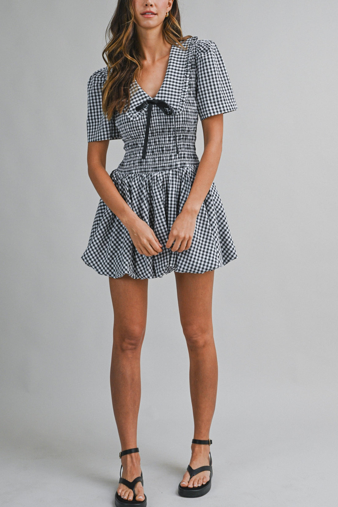 Gingham Peter Pan Collared Smocked Mini Dress