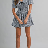 Gingham Peter Pan Collared Smocked Mini Dress