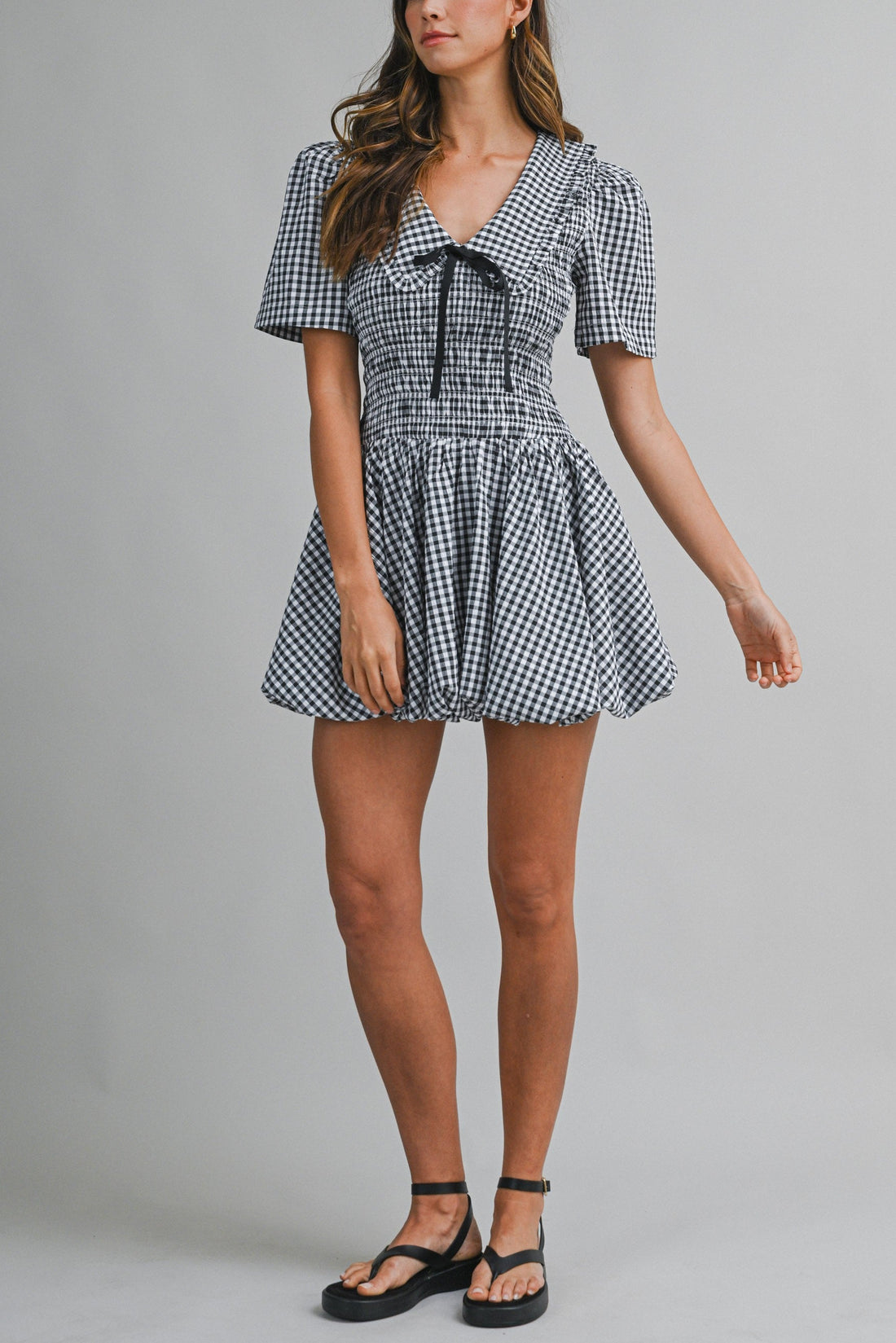 Gingham Peter Pan Collared Smocked Mini Dress