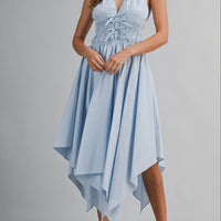 Sky Blue Cotton Handkerchief Hem Midi Dress