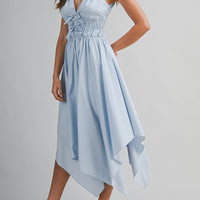 Sky Blue Cotton Handkerchief Hem Midi Dress