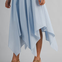 Sky Blue Cotton Handkerchief Hem Midi Dress