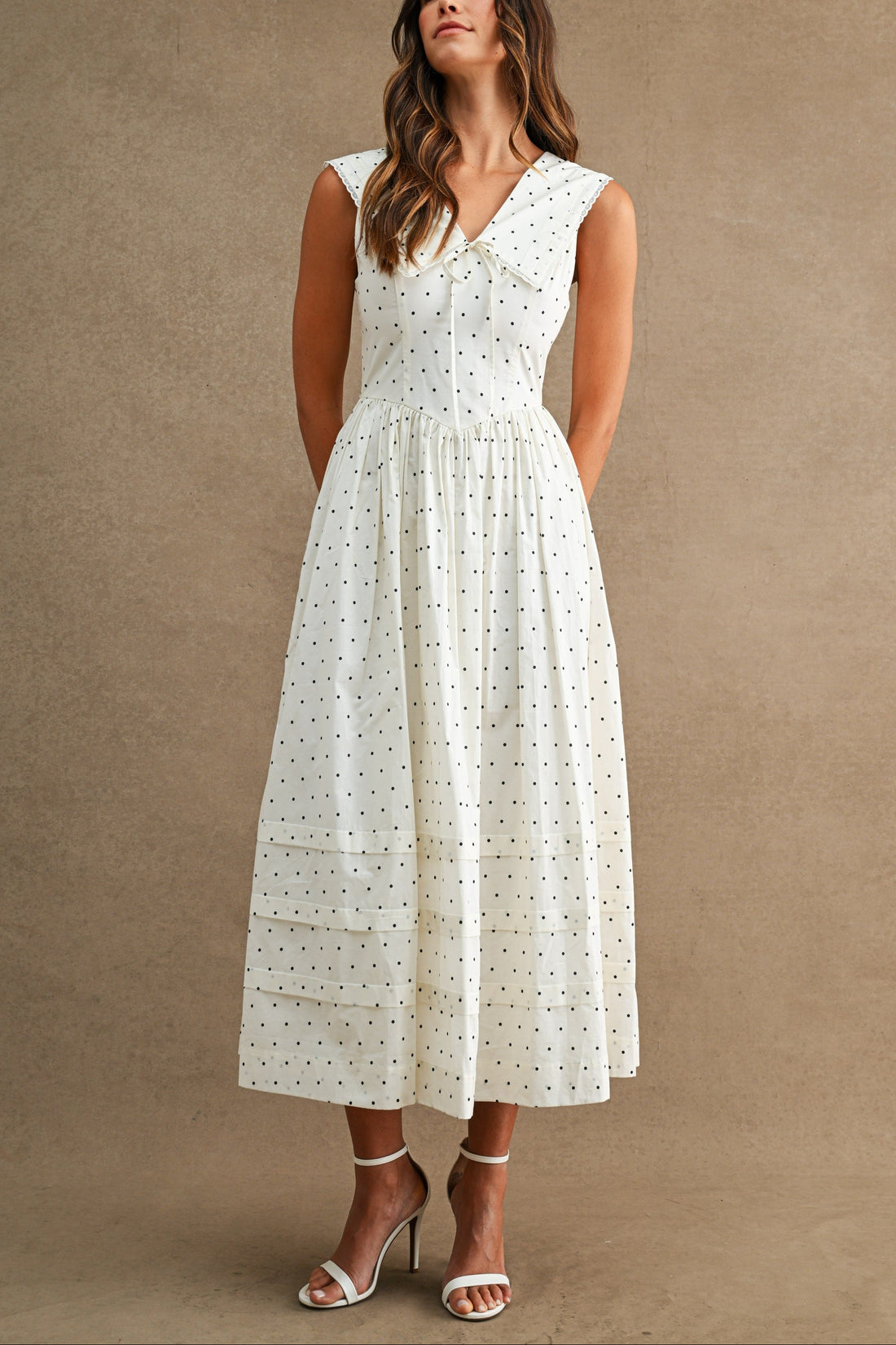 Polka Dot Sailor Collar Midi Dress