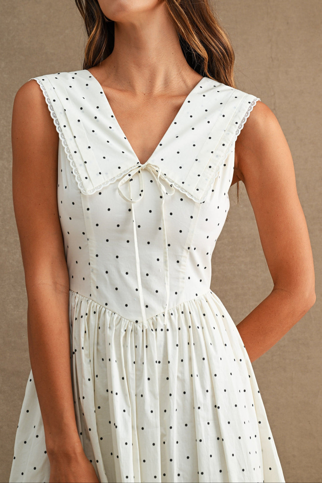 Polka Dot Sailor Collar Midi Dress