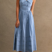 Polka Dot Sailor Collar Midi Dress