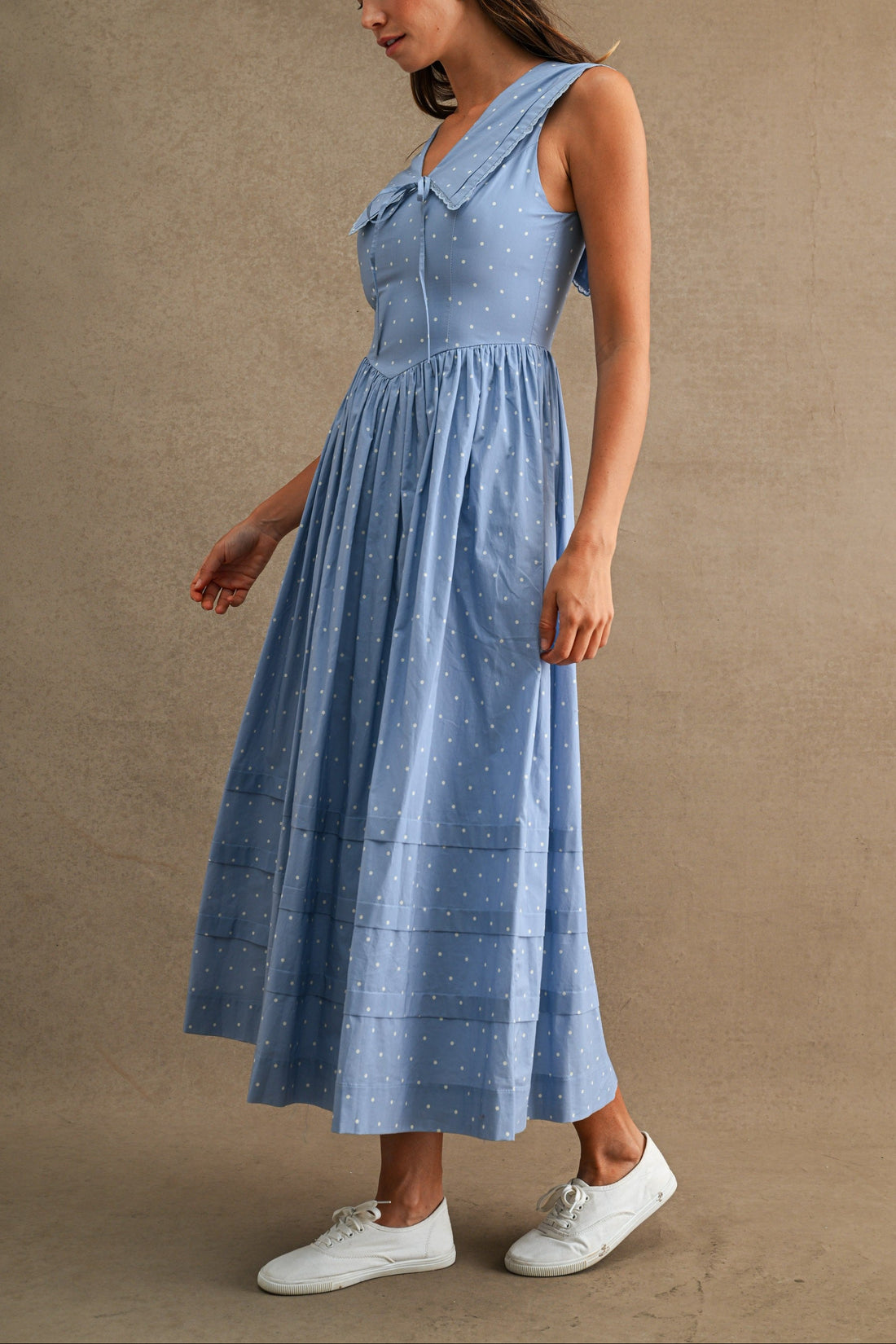 Polka Dot Sailor Collar Midi Dress