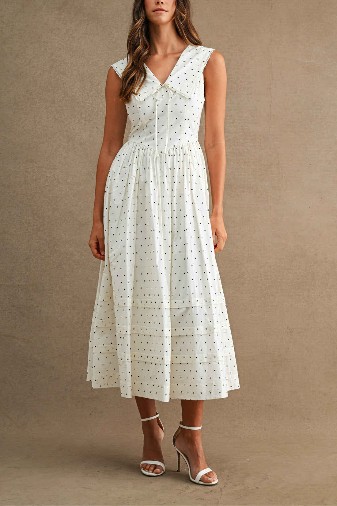 Polka Dot Sailor Collar Midi Dress