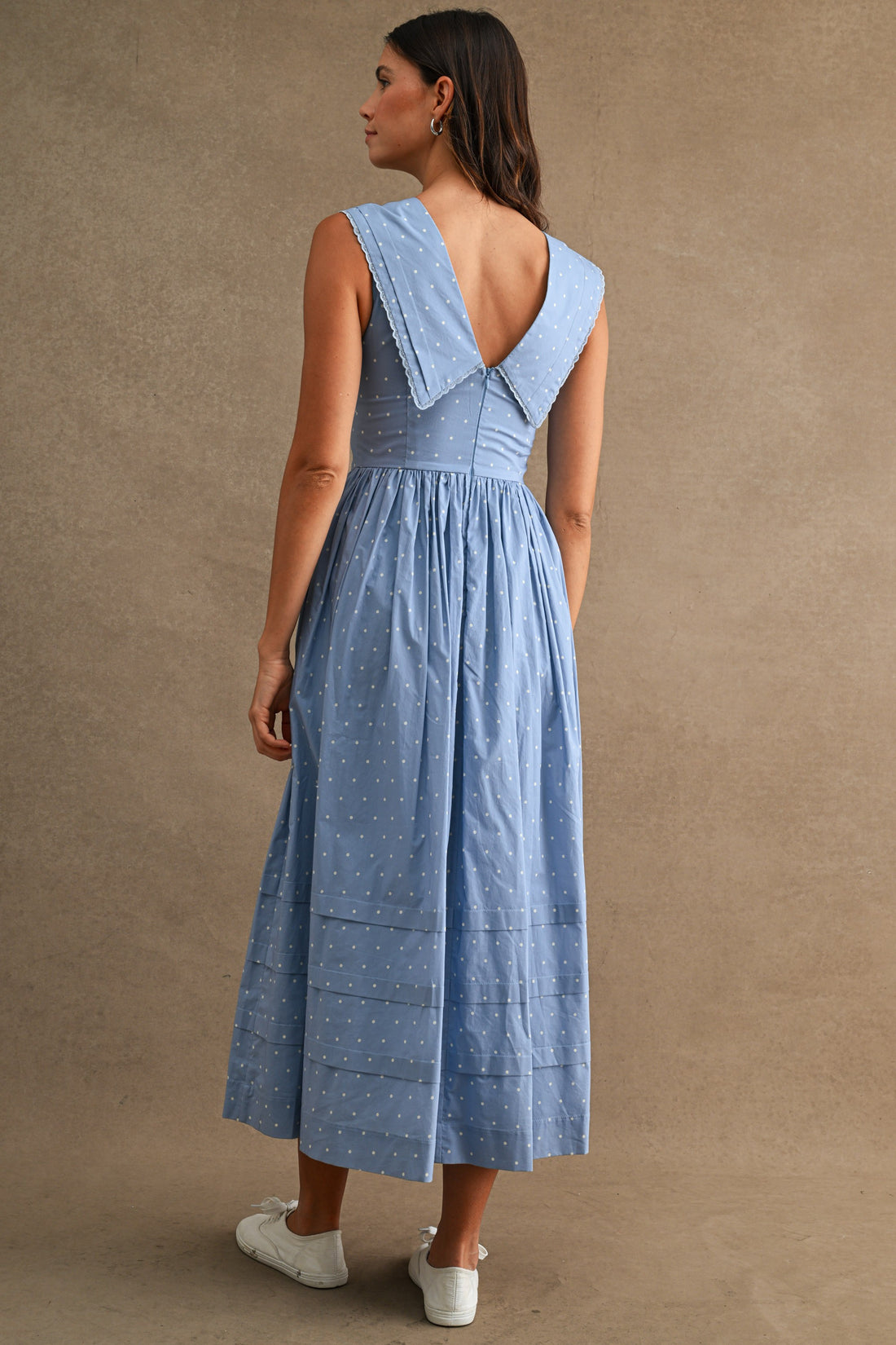 Polka Dot Sailor Collar Midi Dress