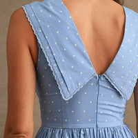 Polka Dot Sailor Collar Midi Dress