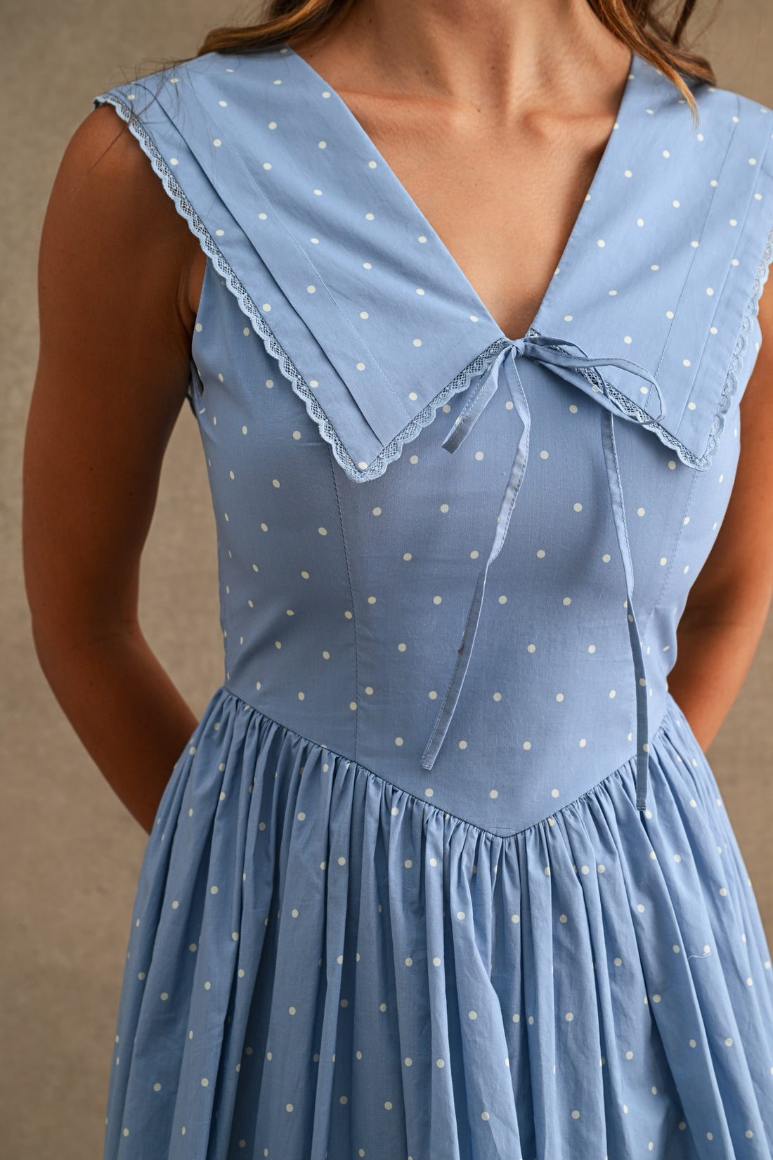 Polka Dot Sailor Collar Midi Dress