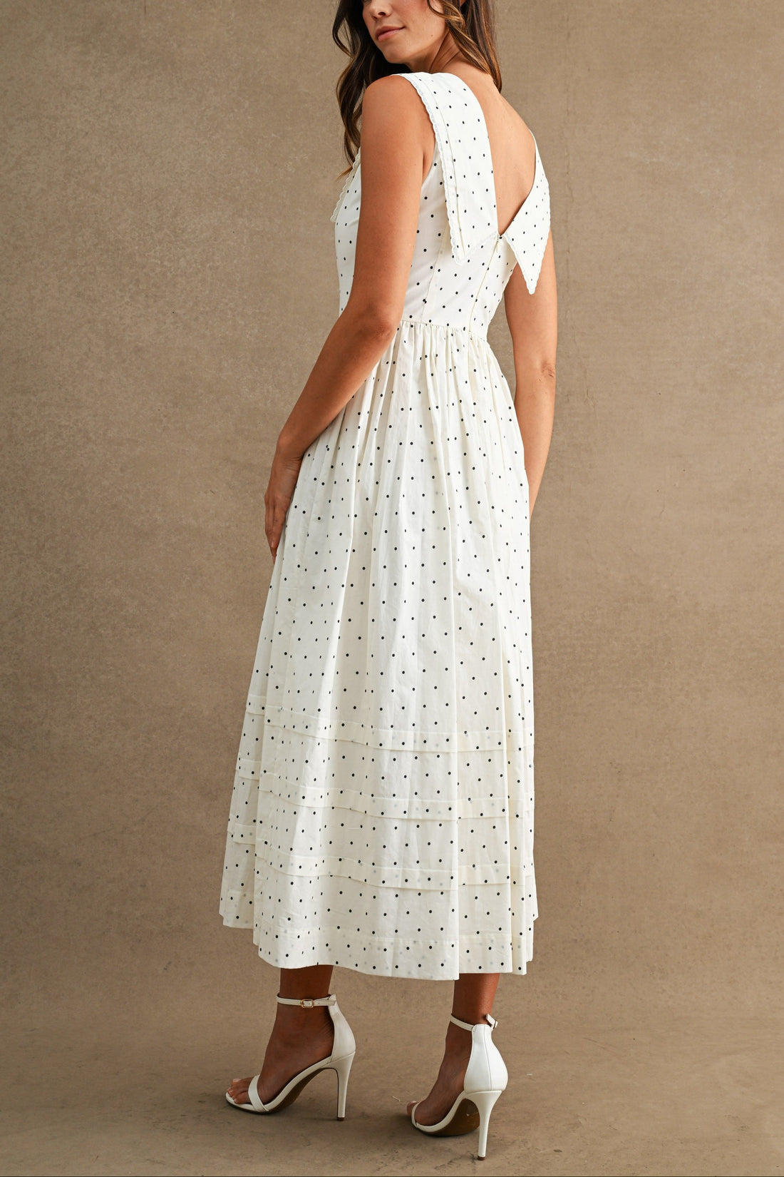 Polka Dot Sailor Collar Midi Dress
