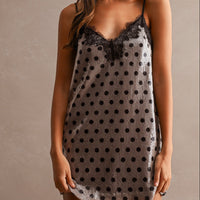 Polka Dot Sequin Lace Trim Mini Slip Dress