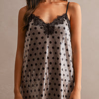 Polka Dot Sequin Lace Trim Mini Slip Dress
