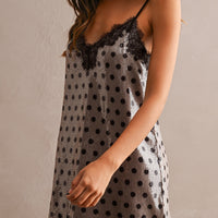 Polka Dot Sequin Lace Trim Mini Slip Dress