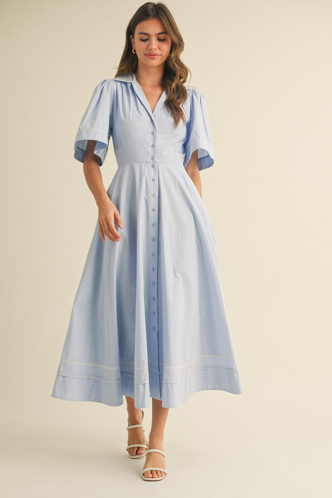 Embroidery Floral Button Down Maxi Dress