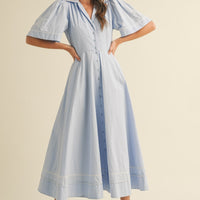 Embroidery Floral Button Down Maxi Dress