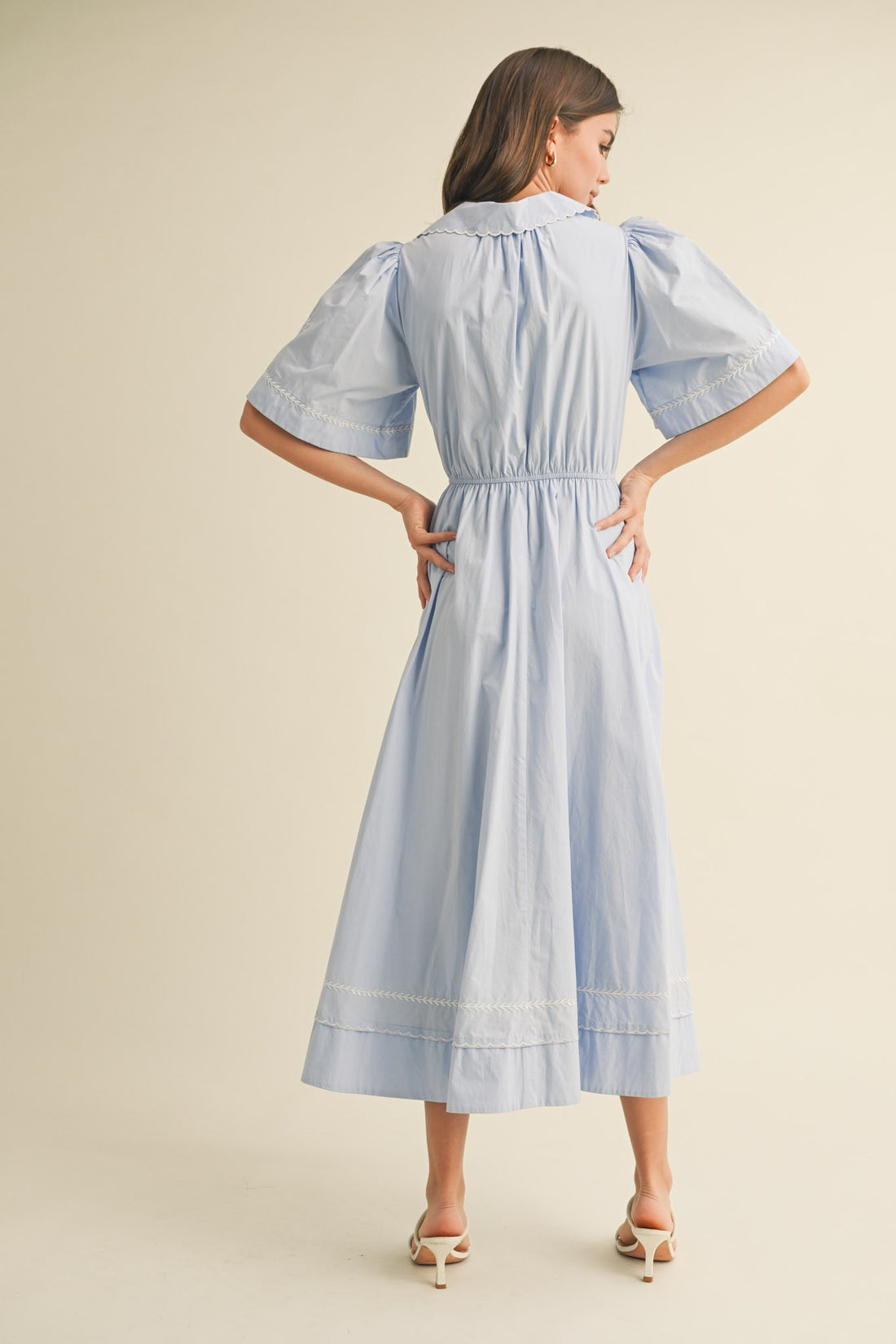 Embroidery Floral Button Down Maxi Dress