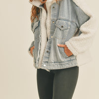 Fleece and Denim Combo Oversized Jacket